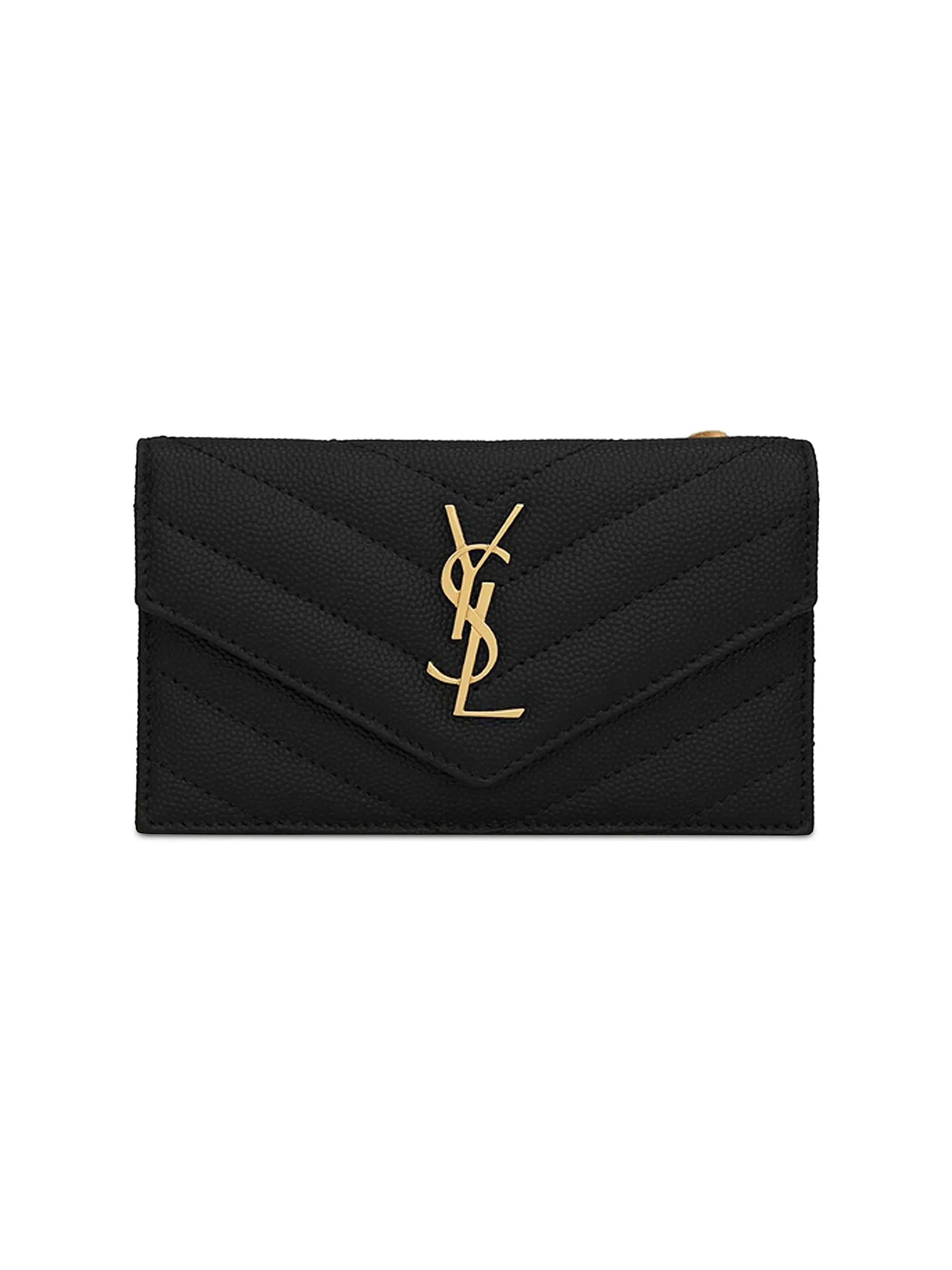 YSL  Flap Card Case in Grain de Poudre Embossed Leather